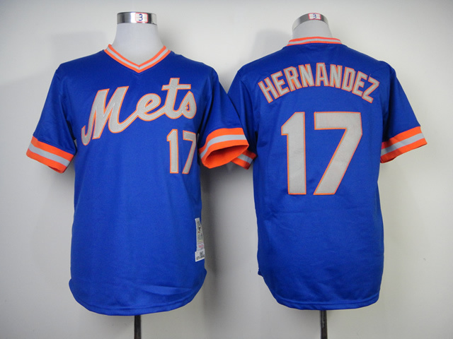 Men New York Mets #17 Hernandez Blue Throwback 1983 MLB Jerseys->->MLB Jersey